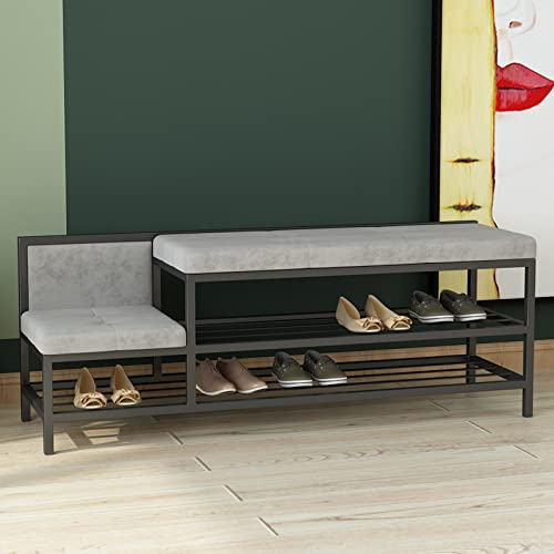 Banc à chaussures grande capacité avec tabouret à langer en métal noir - 2