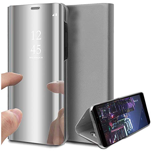 MRSTERUS Sony Xperia 1 case Clear View Window Plating Stand Scratchproof Full Body Protective Flip Folio Ultra Slim Cover for Sony Xperia 1 / Sony Xperia XZ4:Silver QH