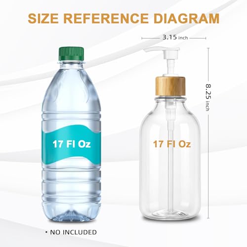 Image of KASUNTING Clear Soap Dispenser, 2 Pack Plastic Dish Soap Dispenser for Kitchen, 17 Fl Oz Bathroom Hand Soap and Lotion Dispensers Set with Bamboo Pump, Refillable Liquid Soap Bottles