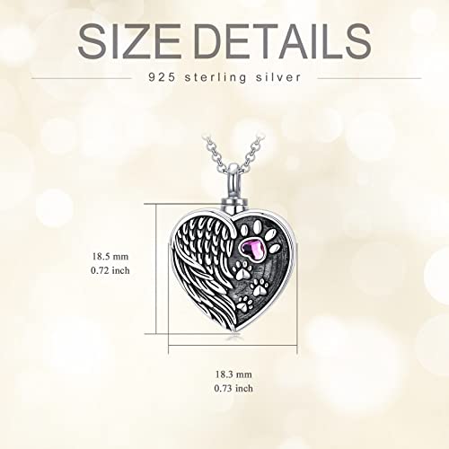 Paw Print Angel Wing Urn Necklace For Dog Cat Pet Ashes 925 Sterling Silver Crystal Paw Locket Necklace That Holds Pictures Pet Cremation Memorial Jewelry For Women Men #TOP4