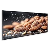 islandburner Bild auf Leinwand Mandeln mit Salz bestreut auf dunklem Hintergrund für Küche Feinschmecker Delikatessengeschäft Bilder Wandbilder Poster