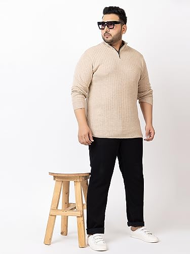 Image of Kvetoo Plus Size Men High Neck Zipper Full Sleeve Woolen Winter Sweater