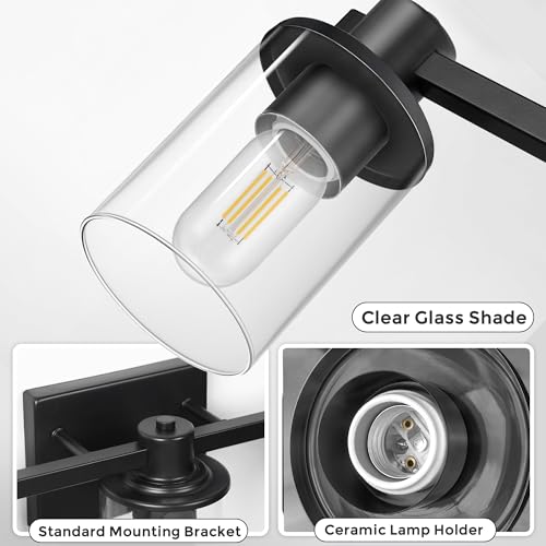 Image of DORESshop 20 Inch 3-Light Upgraded Black Bathroom Light Fixture