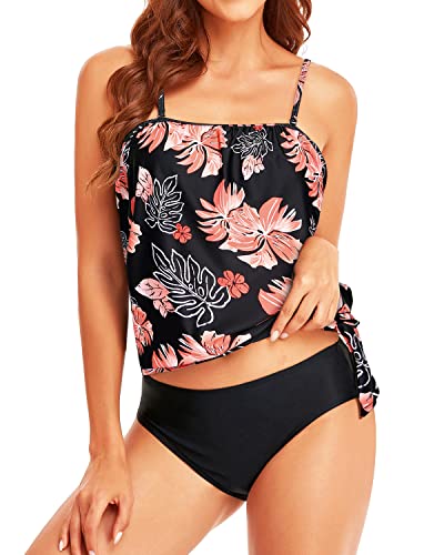 Holipick Two Piece Bathing Suit Strapless Tankini Swimsuits for Women Bandeau Swimsuits Blouson Tankini Tops with Bottom4