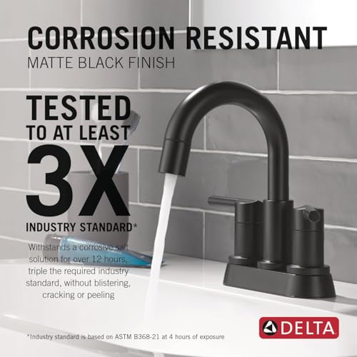 Delta Nicoli Centerset Matte Black Bathroom Faucet with Sprayer, 4 Inch 3 Hole Bathroom Sink Faucet with Pull Out Sprayer, Push-Pop Drain, Matte Black 25749LF-BLPD by DELTA - Used condition - Image 4