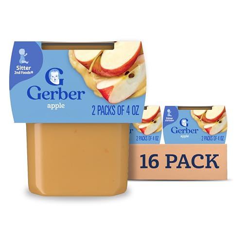 Gerber Stage 2 Baby Food, Apple Puree Tubs, No Artificial Colors or Flavors, Baby Puree, 16-Pack