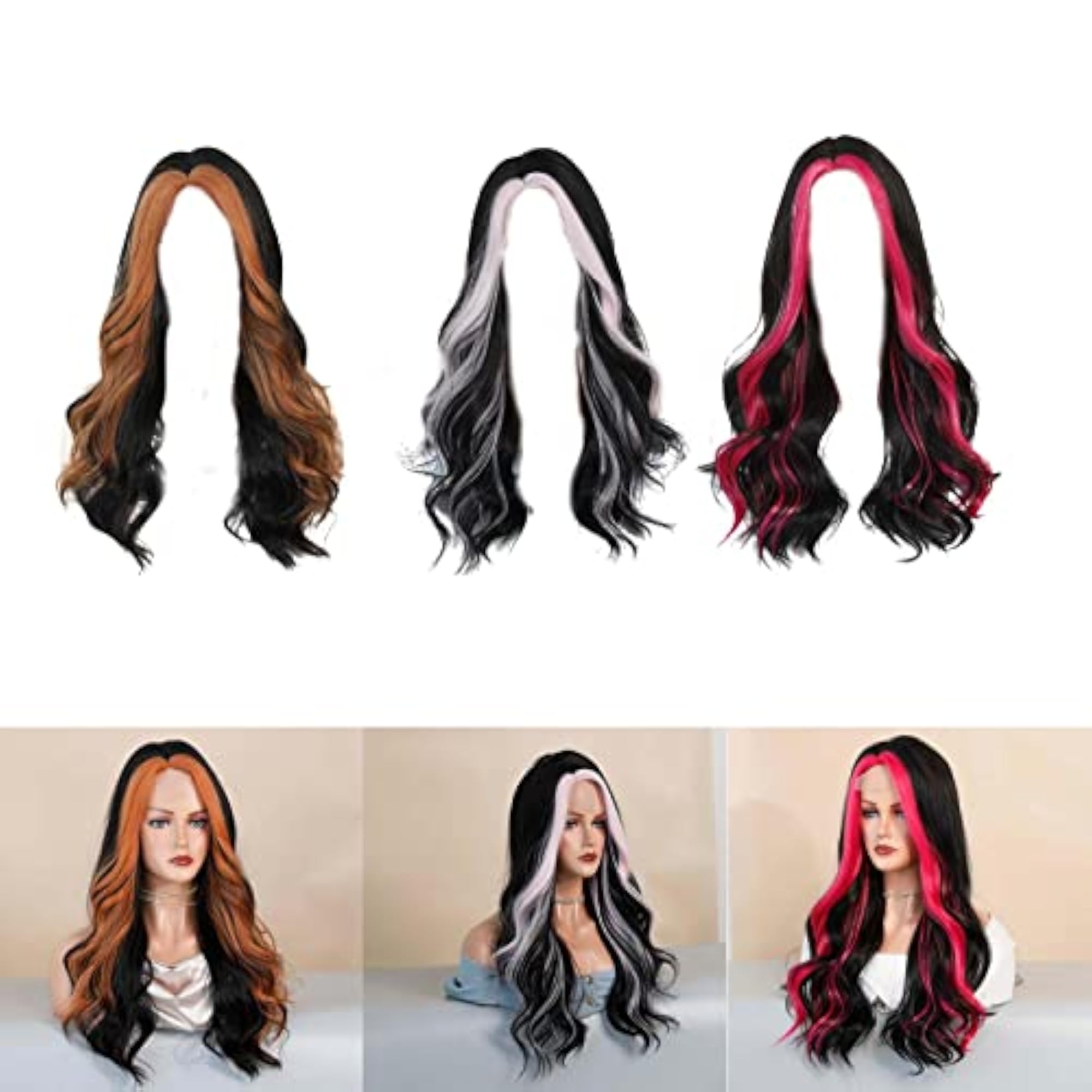 21 Inch Long Wavy Curly Wig, Elegant Orange Highlight