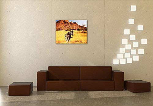 Bilderdepot24 Impression d'art - Zèbre devant une montagne - Image sur toile - 80x60 cm 1 pce - Toile photos - Murale de Faune - Steppe africaine - Zèbre de steppique – vue 3