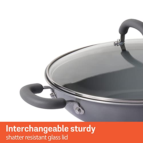 Image of Meyer Anzen Healthy Ceramic Coated Cookware Set - 20cm Frypan, Kadai with Interchangeable Lid, Grey, 3-Piece