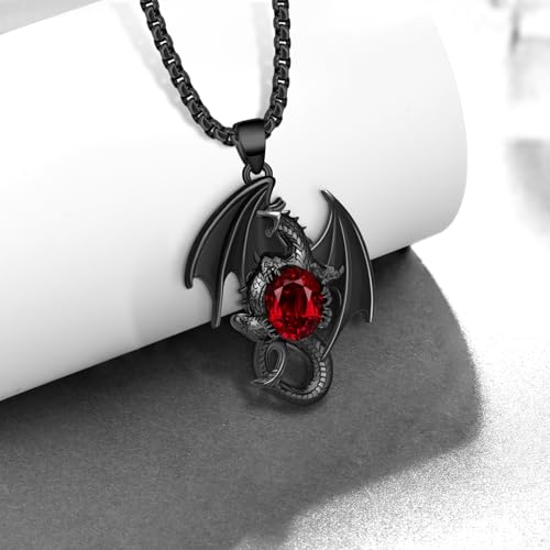 Dragon Necklace for Men - 925 Sterling Silver Black Dragon Pendant - Red Cz Gothic Jewelry Gifts4