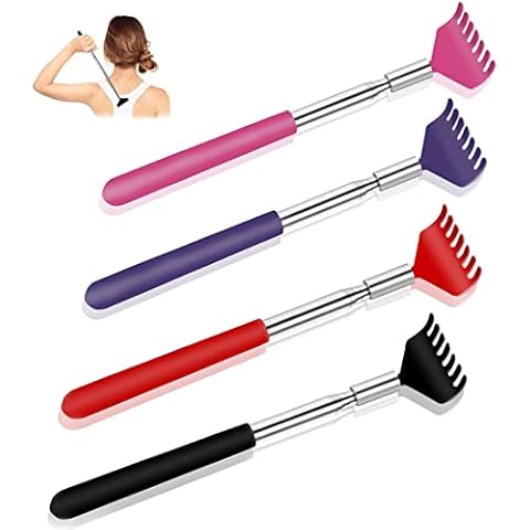 WILNIRY 4 Pack Extendable Back Scratcher for Men and Womens, Stainless Steel Telescoping Backscratchers Relief Tool, Portable Massager Scratchers, Fun Gifts for Adults, Kids and Pets Cover