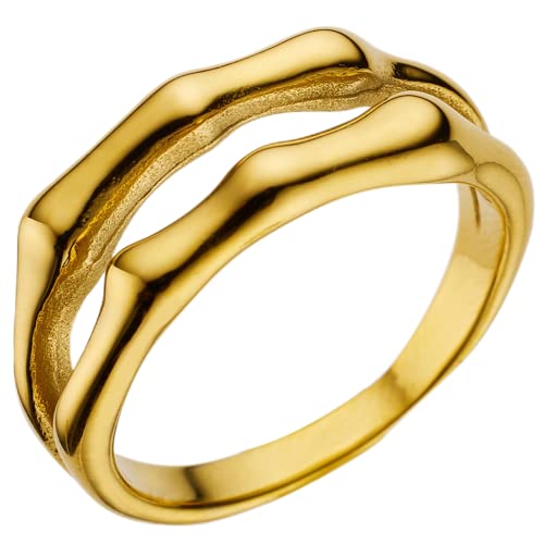 Jude Jewelers Stainless Steel Bamboo Bone Style Double Band Wedding Statement Anniversary Ring