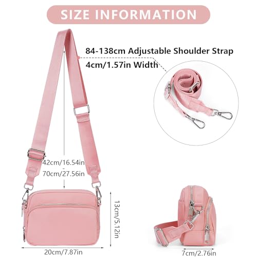 Image of Crossbody Bag for Women,Camera Sports Purses Lightweight Shoulder Bag Waterproof Purse with Adjustable Wide Strap (Pink)