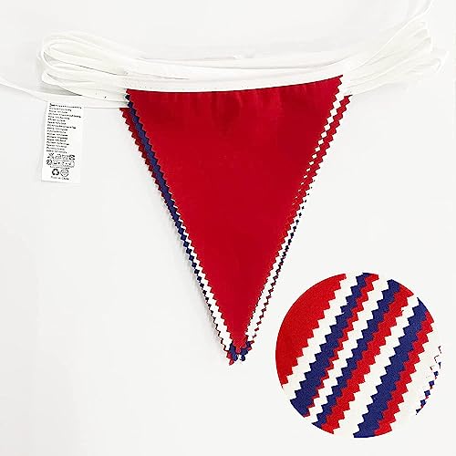 32 Ft Red Blue White Party Decorations Fabric Pennant Banner Triangle Flag Bunting Garland for Patriotic 4th of July USA American Independence National Day Graduation Wedding Birthday Party Supplies by Pink Blume - Image 3