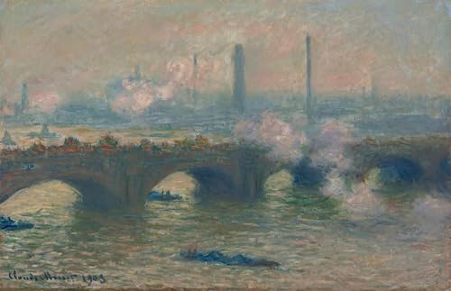 FIKAGXQGT Pinturas Murale Modernos Cuadro Pintura Sobre Lienzo Vintage Día gris del puente de Waterloo de Claude Monet para la Decoración del Hogar del Dormitorio 60x90cm