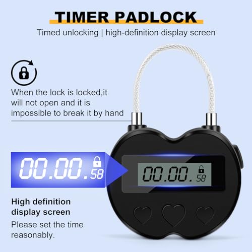 Meichoon Timer Lock Smart Padlock for Chastity Control LCD Display 99-Hour Countdown USB Rechargeable Ideal for Adult Games and Behavioral Training Black - Image 2