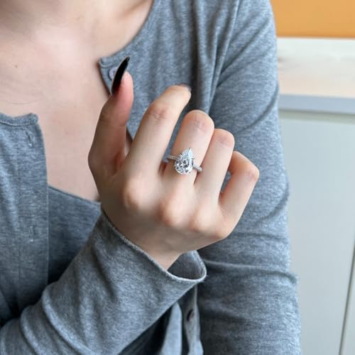 5CT Lab Grown Diamond Pear Cut Wedding Ring, 18K White Gold Plated Women Eternity Ring for Engagement Anniversary, D Color VVS1 Clarity Simulated, Designer-Setting Premium Collection2
