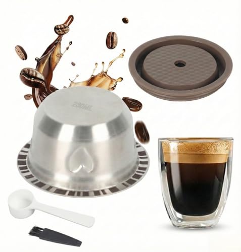 Sendoger Heart Design 230ml/7.8oz Large Mug Size Reusable Pods for Nespresso Vertuo Pop & Next - Stainless Steel Refillable Capsule with Silicone Lid - Cute Coffee Gift