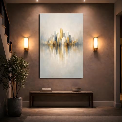 Tableau abstrait cityscape vertical grand format de 60x90 cm pour mur - 5