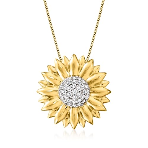 Ross-Simons 0.70 ct. t.w. White Topaz Sunflower Pendant Necklace in 18kt Gold Over Sterling