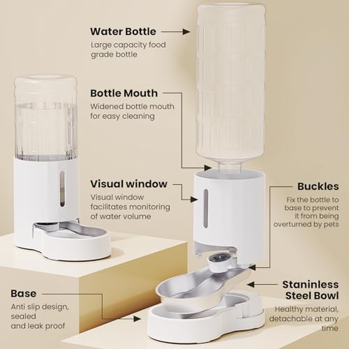 JUNSPOW 9L Trinkbrunnen für Hunde mit Edelstahlschüssel, Keine Elektrizität & Ultra-Silent Automatic Water Dispenser für große Hunde/Multi-Katzen-Haushalt, schwarz