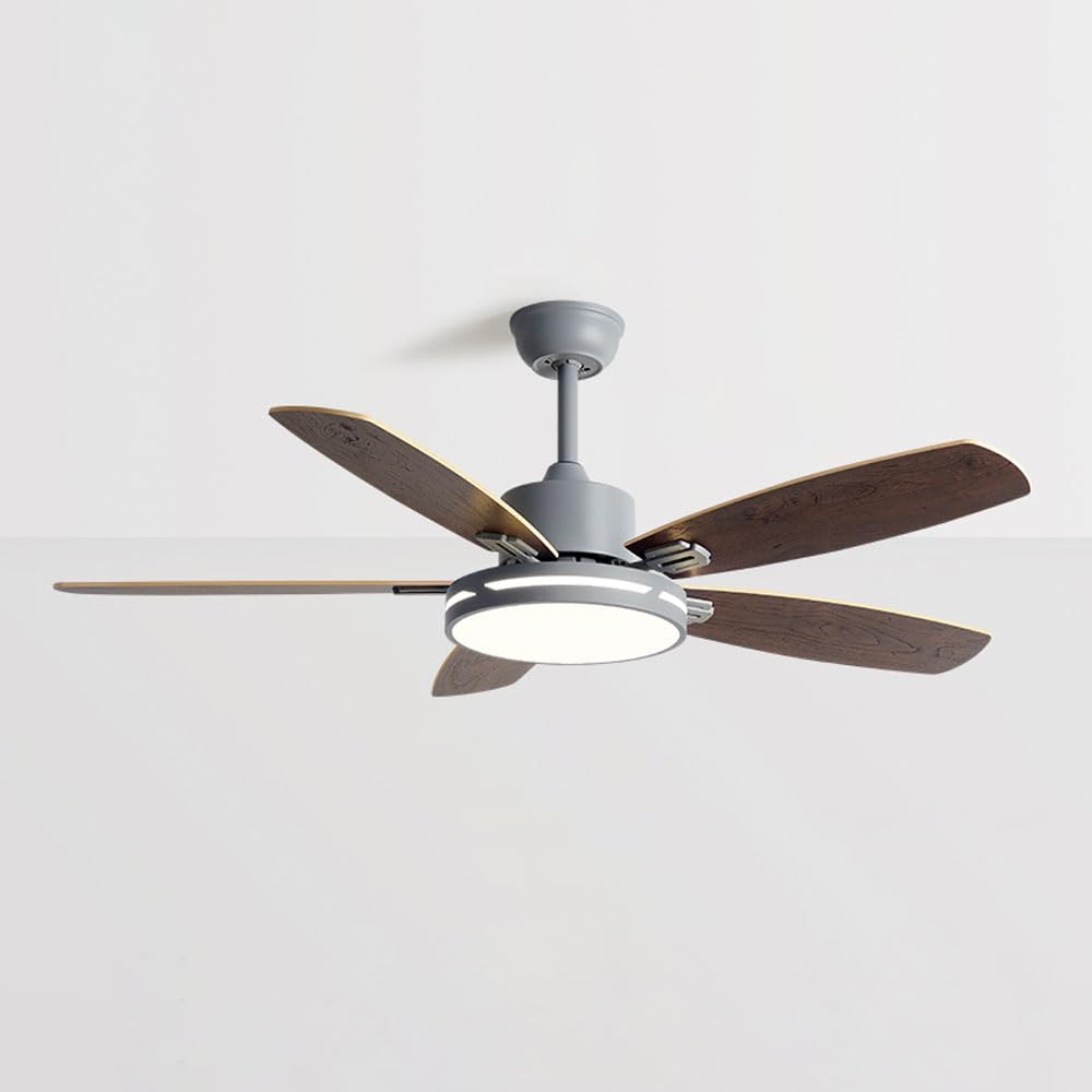 Moddeny Wood Modern Ceiling Fan With Lights 52 Inch Ceiling Fans With Lights For Bedroom LED Ceiling Fans With Lights And Remote Flush Mount Mute Living Room Ceiling Fan
