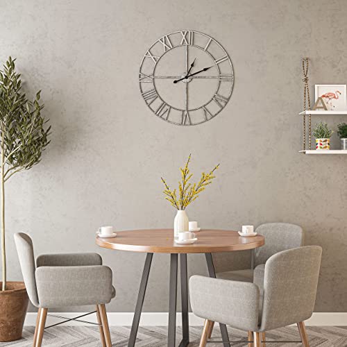 1St Owned Large Modern Metal Wall Clocks Rustic Round Silent Non Ticking Battery Operated 40Cm/47Cm/60Cm Antique Silver Farmhouse Roman Numerals Clock For Living Room/Bedroom/Kitchen Wall Decor #TOP7