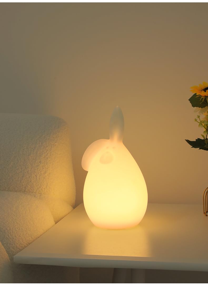 KLauer Urocza lampka nocna w kształcie króliczka, ładowalna lampka LED do spania i pielęgnacji oczu, do sypialni, zmieniająca kolor królika, nastrojowa lampa do pokoju dziewczęcego (3 kolory)