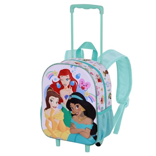 Disney Princess Rainbows mały plecak 3D z kółkami, wielokolorowy, 26 x 34 cm, pojemność 7 l, Wielokolorowa księżniczka, Jeden rozmiar, Mały plecak 3D z kółkami