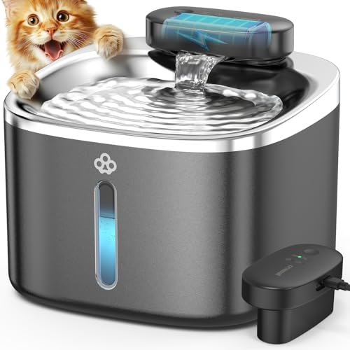 Image of oneisall Cat Water Fountain, 3.5L /118oz Battery Operated Pet Fountain Stainless Steel, Automatic Water Fountains for Cats Indoor, Rechargeable (Hale 3.5L Black Color)