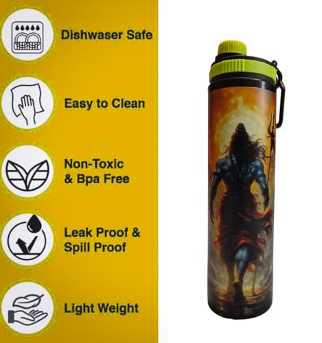 Image of Shiva Stainless Steel leakproof, bpa free, rustproof, 900ml Sipper Water Bottle, Multicolour| Single Wall | Easy Grip | Home, Office, Gym, School, Yoga, Trekking, Men, Women & Kids