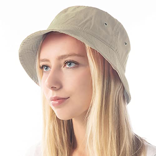 The Hat Depot 300N Unisex 100% Cotton Packable Summer Travel Bucket Hat (S/M, Khaki) #TOP1