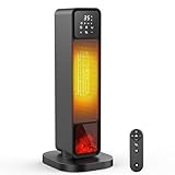 Calefactor Bajo Consumo para Baño Eléctrico 2200W, Radiador Eléctrico Bajo Consumo con Imágenes de Chimenea 3D, Tecnología PTC, 4 Modos, Oscilación 70°, Temporizador 12H y Control Remoto (Hasta 25m²)