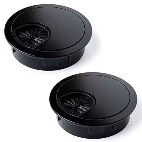MAHDPRO Metal Desk Grommet 2 Inch (50 mm) Pack of 2-Flat Black Zinc Alloy Metallic Desk Cord Hole Cover to Arrange Cables & Wires Through Computer Table/Countertops