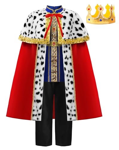ReliBeauty Kids King Costume for Boys Girls with Robe and King Crown 150