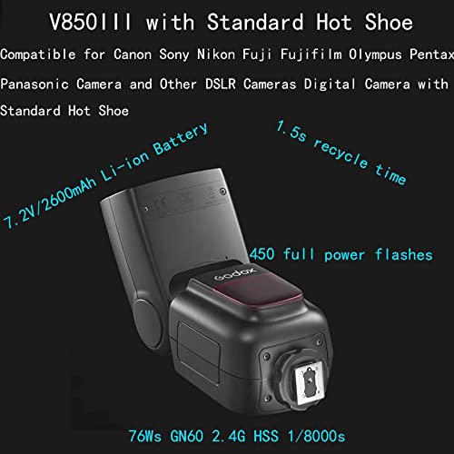 Godox V850Iii 2600Mah Li-Ion Battery Camera Flash For Canon Sony Nikon Fuji Fujifilm Olympus Panasonic Pentax Camera Flash Speedlight Speedlite,For Dslr Cameras Digital Cameras With Standard Hot Shoe #TOP1