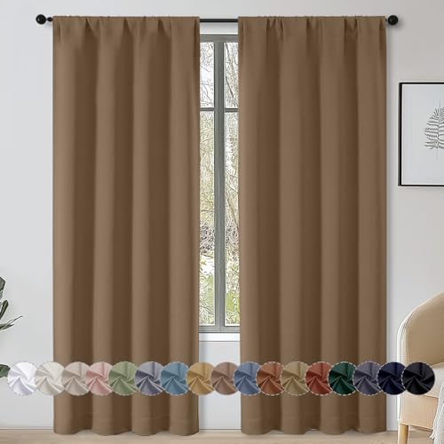 OWENIE Brown Blackout Curtains for Bedroom Living Room 72 Inch Long 2 Panel