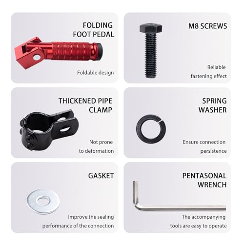 Image of Universal 8mm Foot Pegs 90 Degree Foldable Motorcycle Footpegs CNC Anti-Skid Footrest compatible with Honda Yamaha Aprilia Suzuki Electric Car Motorbike Mini Bike Dirt Pit Bike Passenger Pedal (RED)