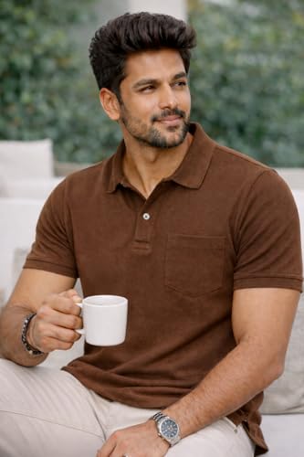 Image of Premium Pique Cotton Pocket Polo T-Shirt for Men | 210-220 GSM | Regular Fit | 2-Button Placket | Soft Breathable Fabric | XS-3XL