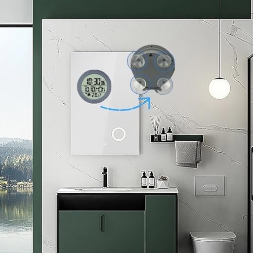 Miniatura 2 de Lancoon Reloj Digital De Ducha Con Pantalla Lcd, Impermeable Decoración De Pared Silenciosa, Ventosa Con 4 Ventosas, Muestra La Hora Temperatura Fecha Día De La Semana Para Baño Dormitorio