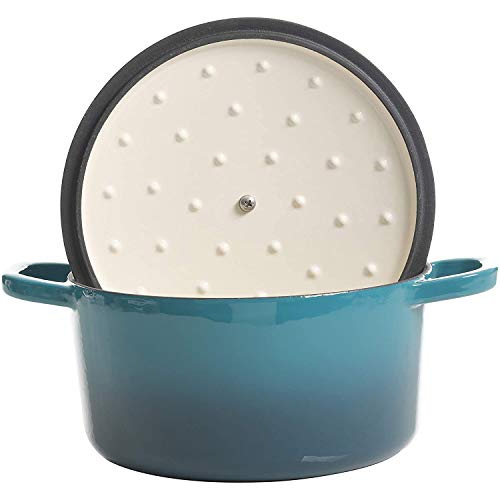 Image of Crock-Pot Artisan 3-Quart Round Enameled Cast Iron Dutch Oven - Gradient Teal, Durable Heavy-Duty Cookware for Slow Cooking, Roasting, Baking with Lid