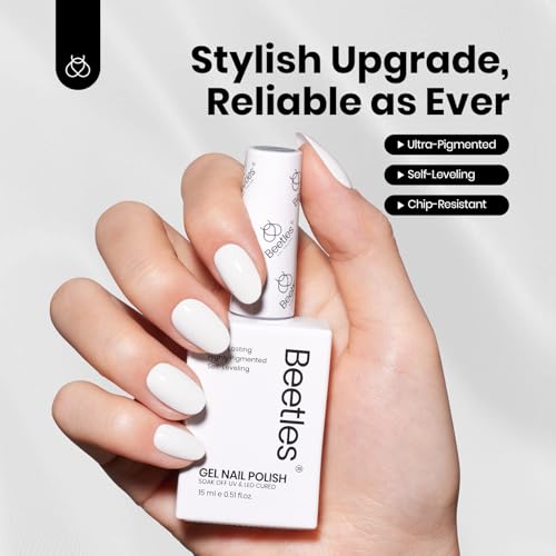 Image of Beetles White Gel Nail Polish - Pure Elegance, 0.51Oz White Gel Polish, Soak Off UV LED Nail Lamp Home Salon DIY Design Art Manicure for Women