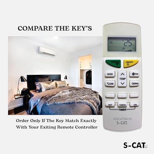 Image of S-CAT Compatible with Daikin AC Remote Original ARC470A12 Model 132I (No Backlight) Suitable for 1 1.5 2 Ton Split /Window AC (Match Old Remote Exactly, Contact Customer Care for Order)