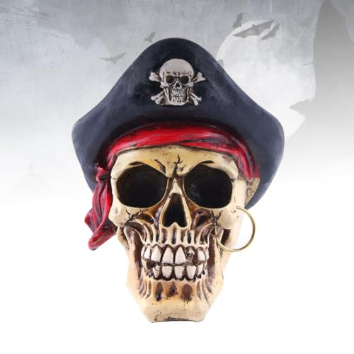 Calavera Pirata de Resina con Diseño Agrietado Resistente para Estanterías 8