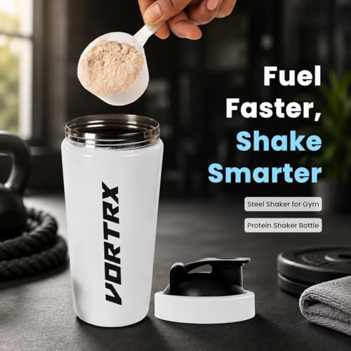Image of Stainless Steel Shaker Bottles For Gym | 100% Leakproof BPA-Free Protein Shaker Bottle With Whisk Ball | Perfect for Protein, Pre-Workout, Creatine | Metal Shaker 750ml - White