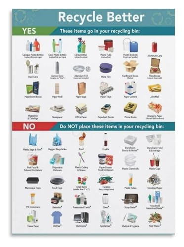Eco Education Poster Single Stream Recycling Chart Canvas Wall Art for Childrens Room and Science Fair Display(Unframed,08x12inch(20x30cm))