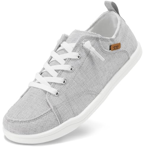 STQ Womens Tennis Shoes Comfortable Slip on Casual Canvas Sneakers for Travelling, Shopping 8 Iron Grey