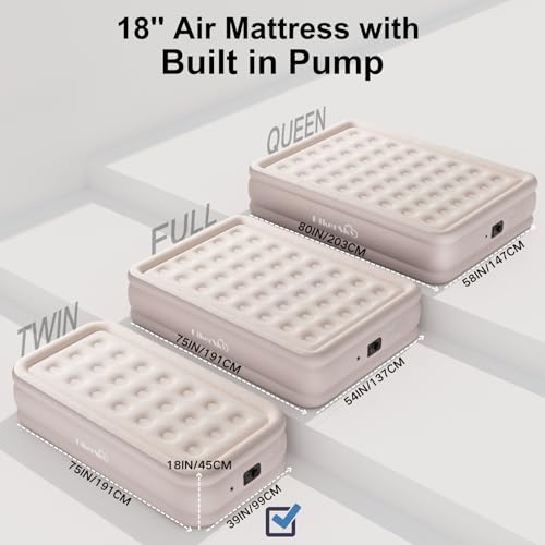 Image of Pvc Air Mattress with Built-in Electric Pump, 18 Inch Inflatable Mattress, Portable Storage Cover for Home, Guests (Yellowish Coffee, 18 Inch Twin)