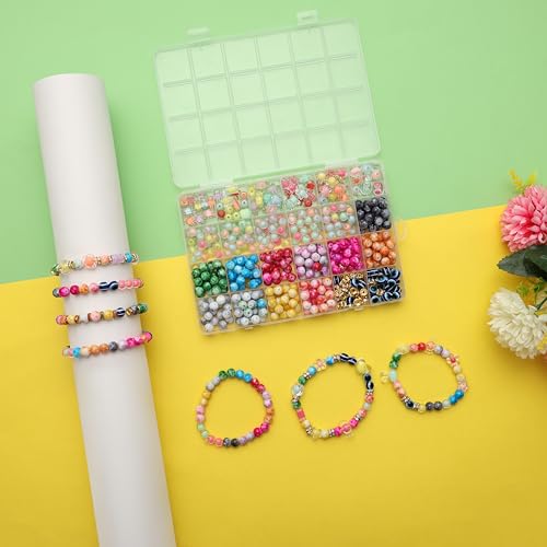 Image of Ambitieux DIY Bracelet Making Kit 575+ Beads Jewelry Set With Glass,Double,Charms Pendants Accessories,Evil Eye,Elastic Thread,Cutter & Jute Bag Craft Kit For Girls,Kids & Adults (Marble),Multicolor