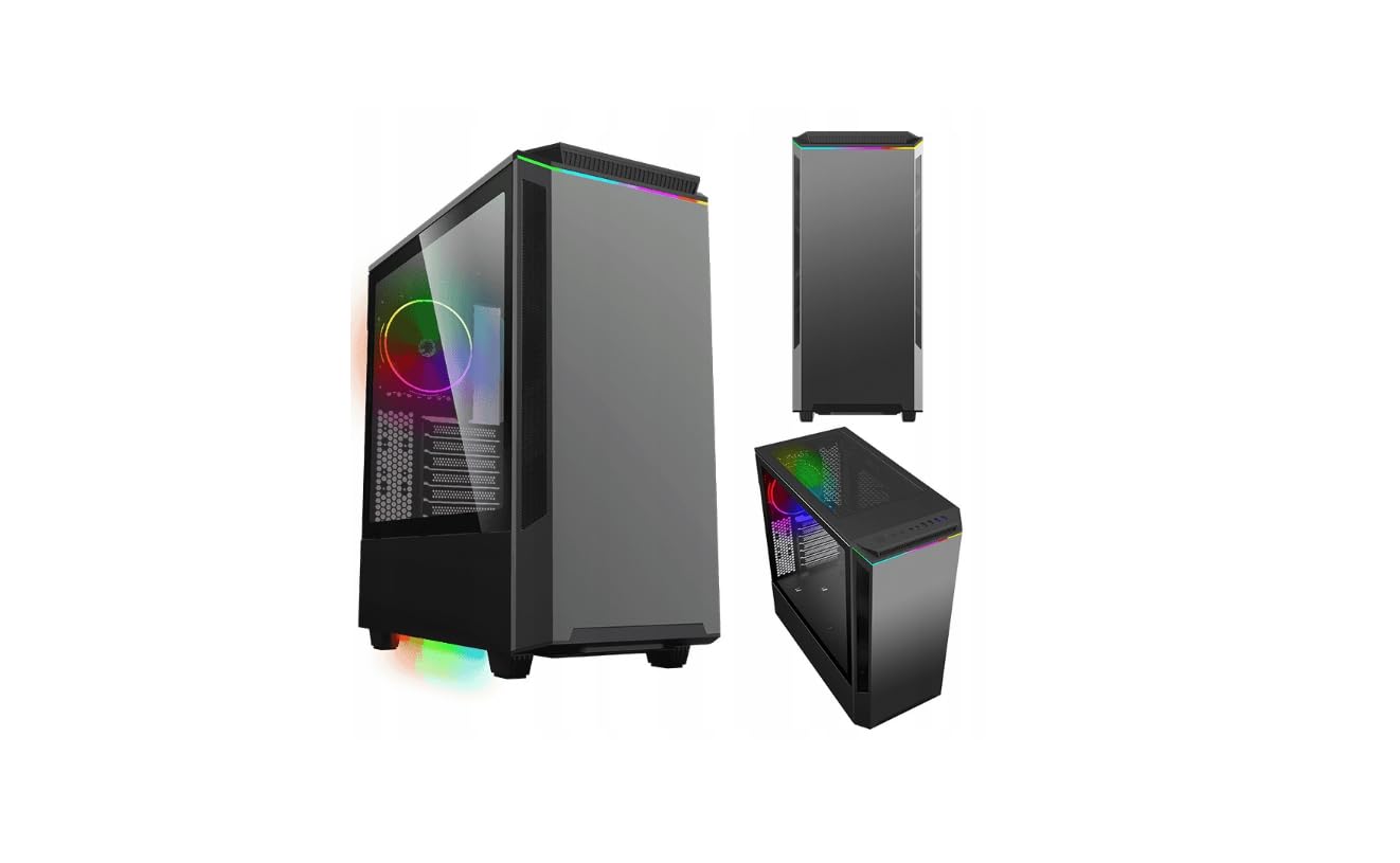 COIL PC Gehäuse Schwarz, Paladin T801, PC Case Mid-Tower ATX, gehärtetes Glas, ARGB 12cm Rainbow-Lüfter, Gaming PC Gehäuse Computer Case